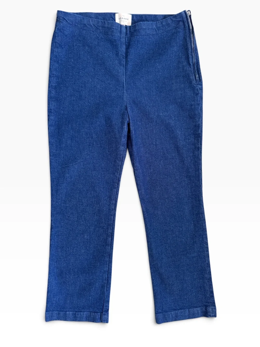 SEZANE Side Zip Stretch Denim Crop Jeans in Denim Blue